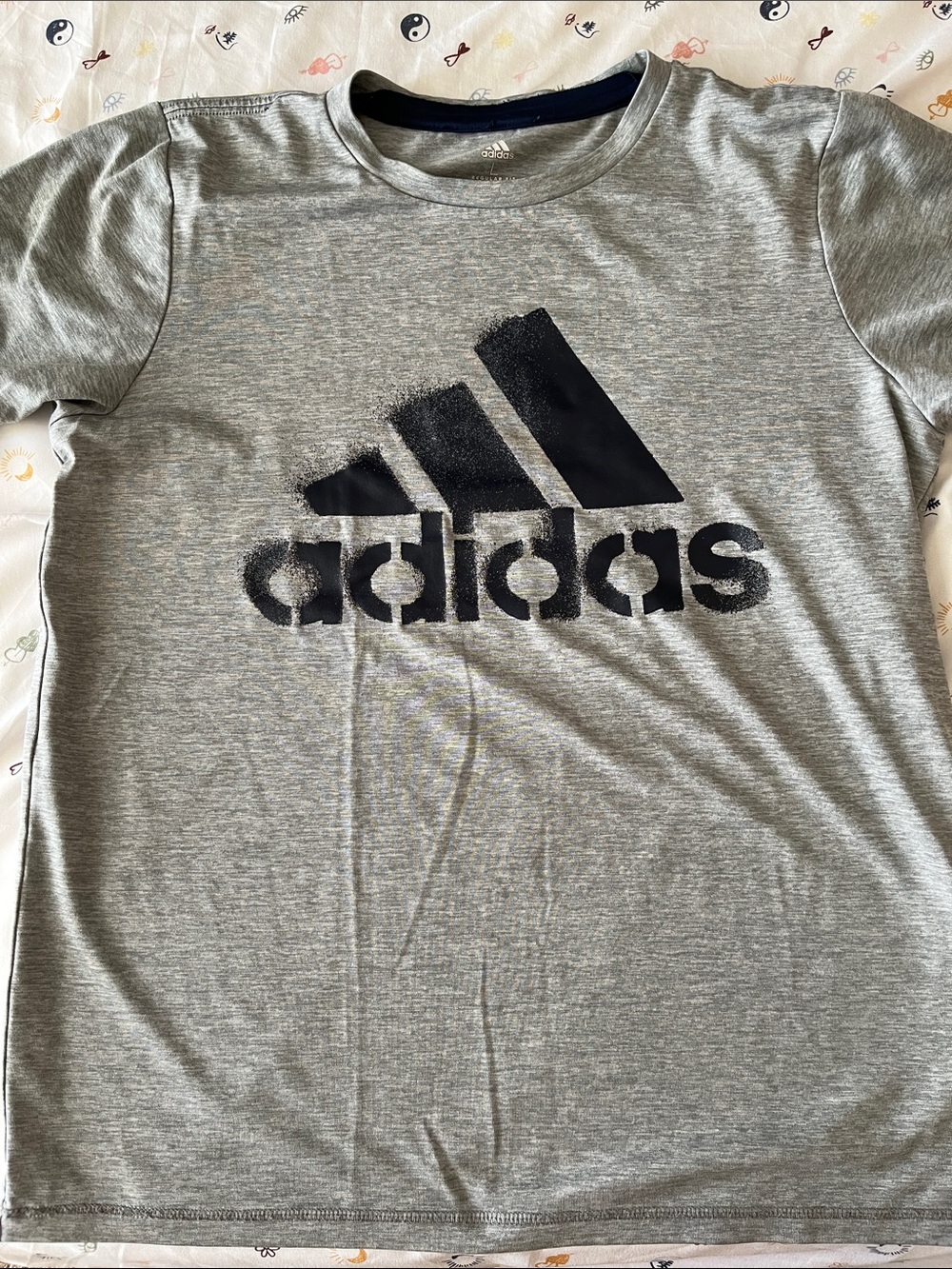 adidas Grey Tee with Black Logo - Kids Short Sleeve